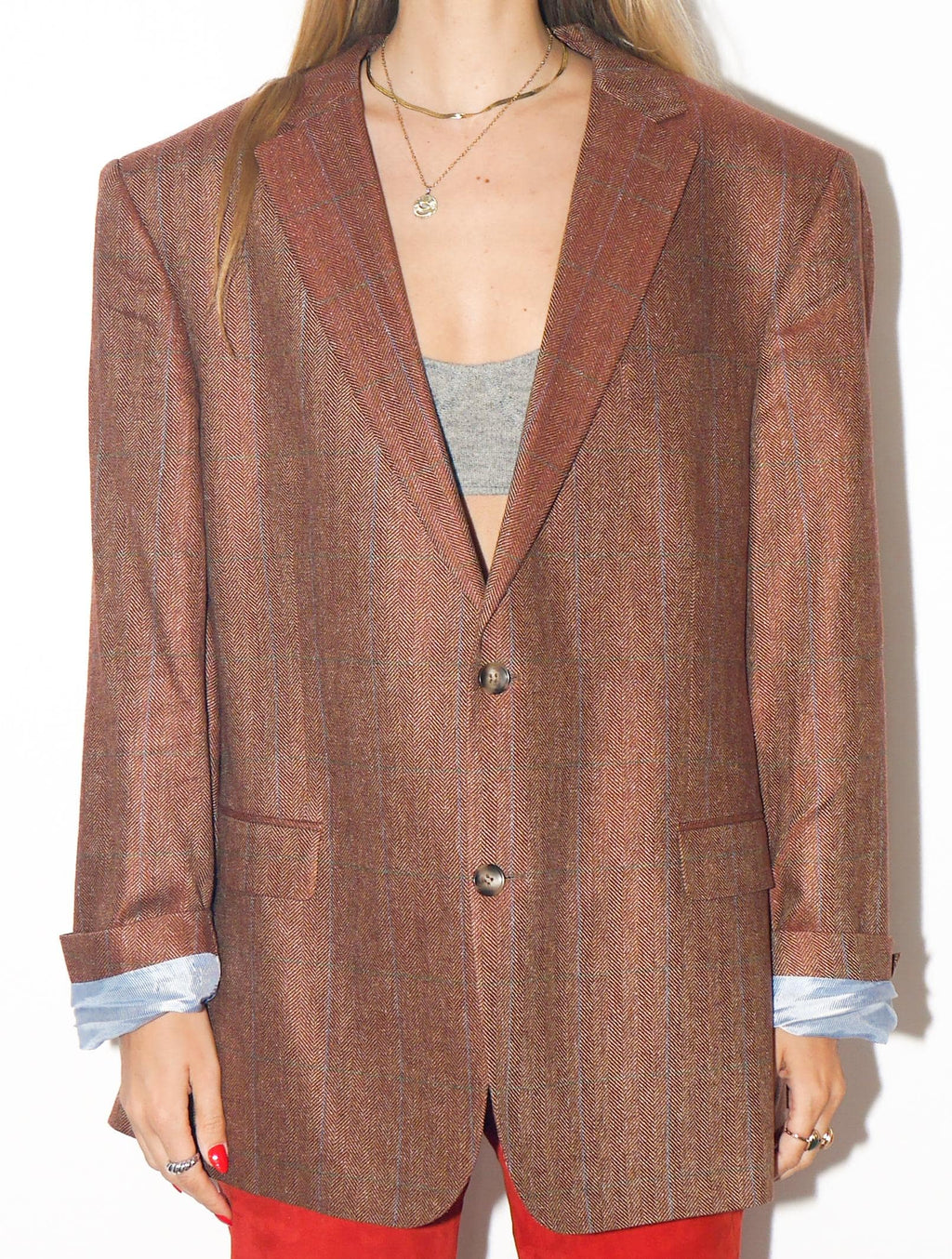 VINTAGE Silk Rusty Orange Herringbone Blazer From The Late 2000s By Carl Gross