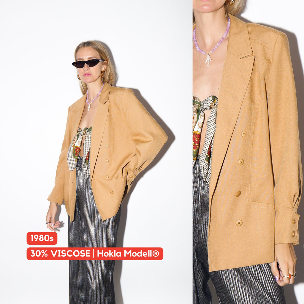VINTAGE apricot double-breasted blazer by Hokla Modell® from 1980s with puffer sleeves | retro style jacket | cropped oversize blazer