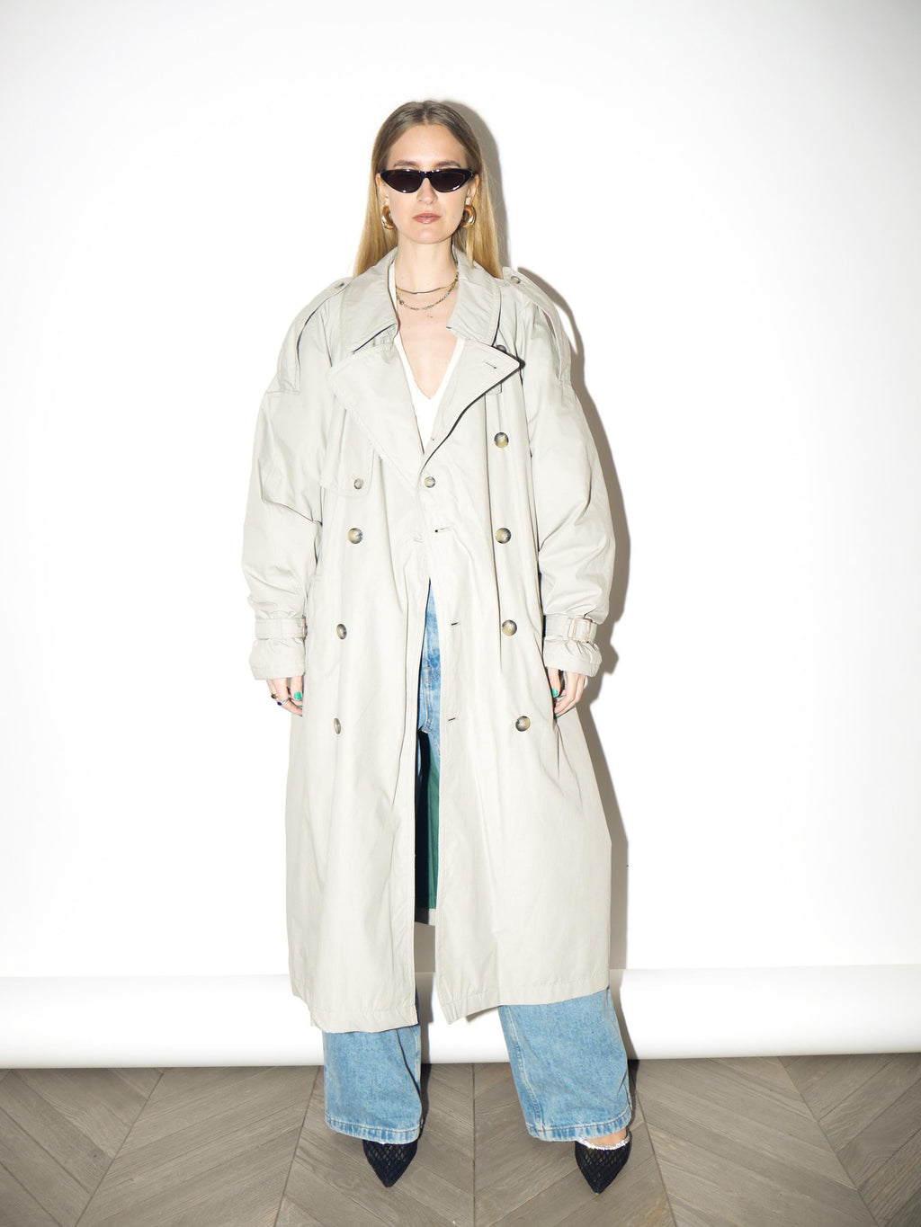 VINTAGE Gray Maxi Trench Coat from 1980s | Oversized Warm Cotton Trench Coat