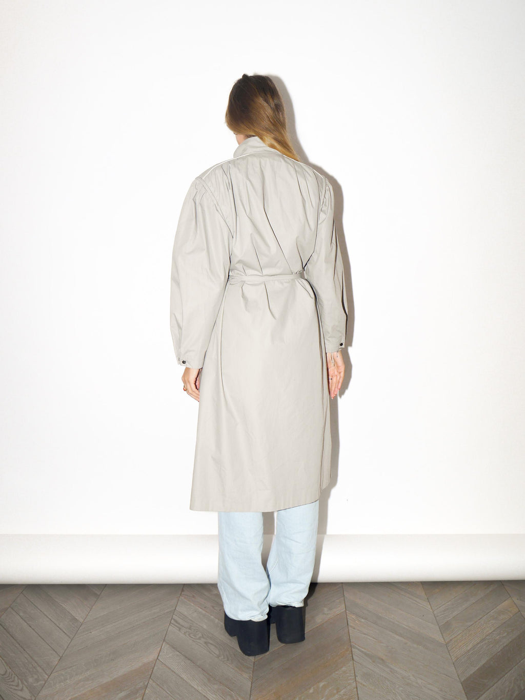 VINTAGE Beige Cotton Blend Trench Coat With Belt From The 1980s