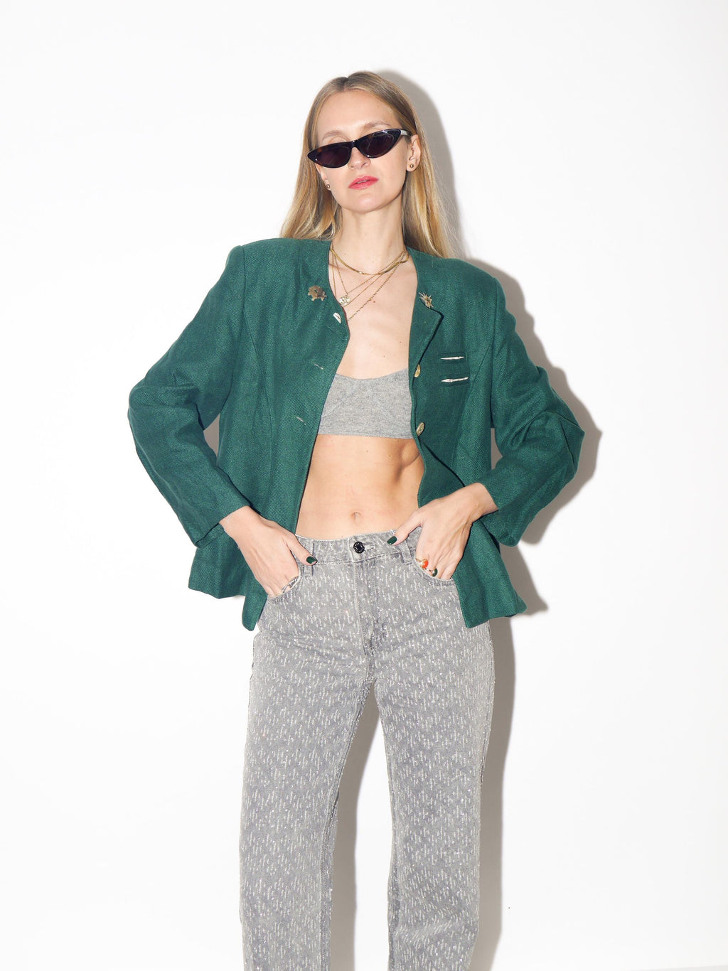 VINTAGE Bottle Green Austrian Folk Linen Blazer From The 1980s