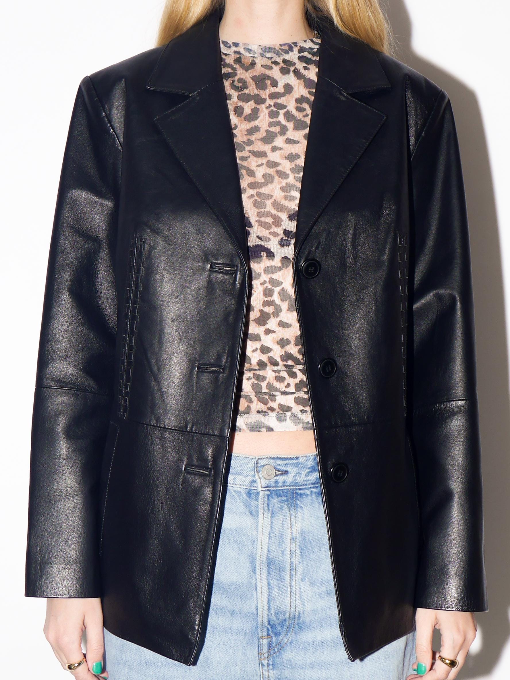 VINTAGE Black Leather Jacket from 1980s | Vintage Black Leather Oversize Blazer
