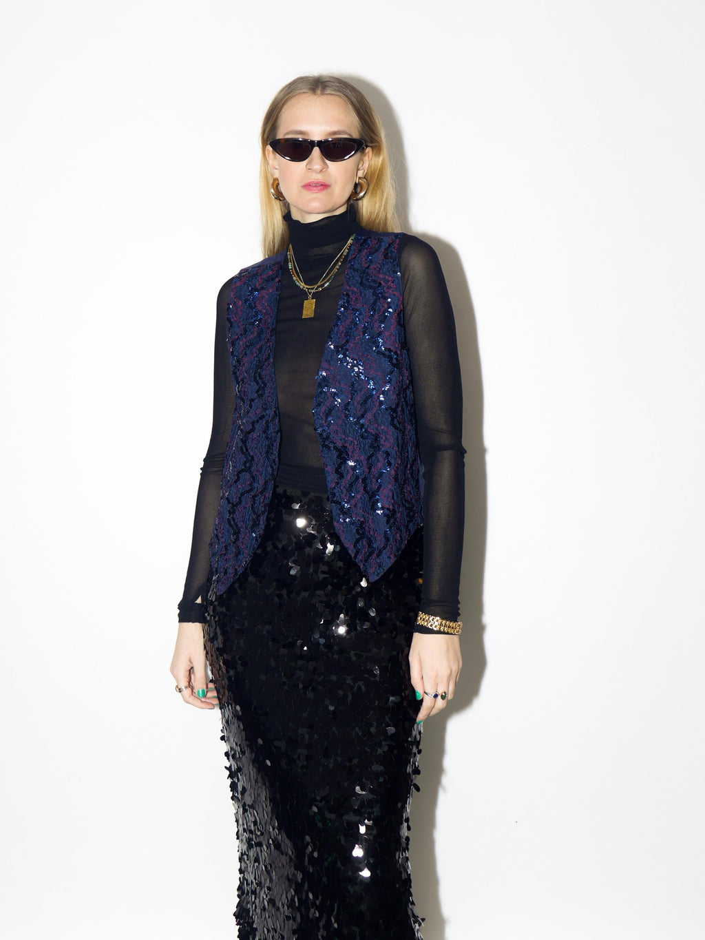 VINTAGE sequins blue vest from 1980s by Yessica® | elegant retro sequins vest