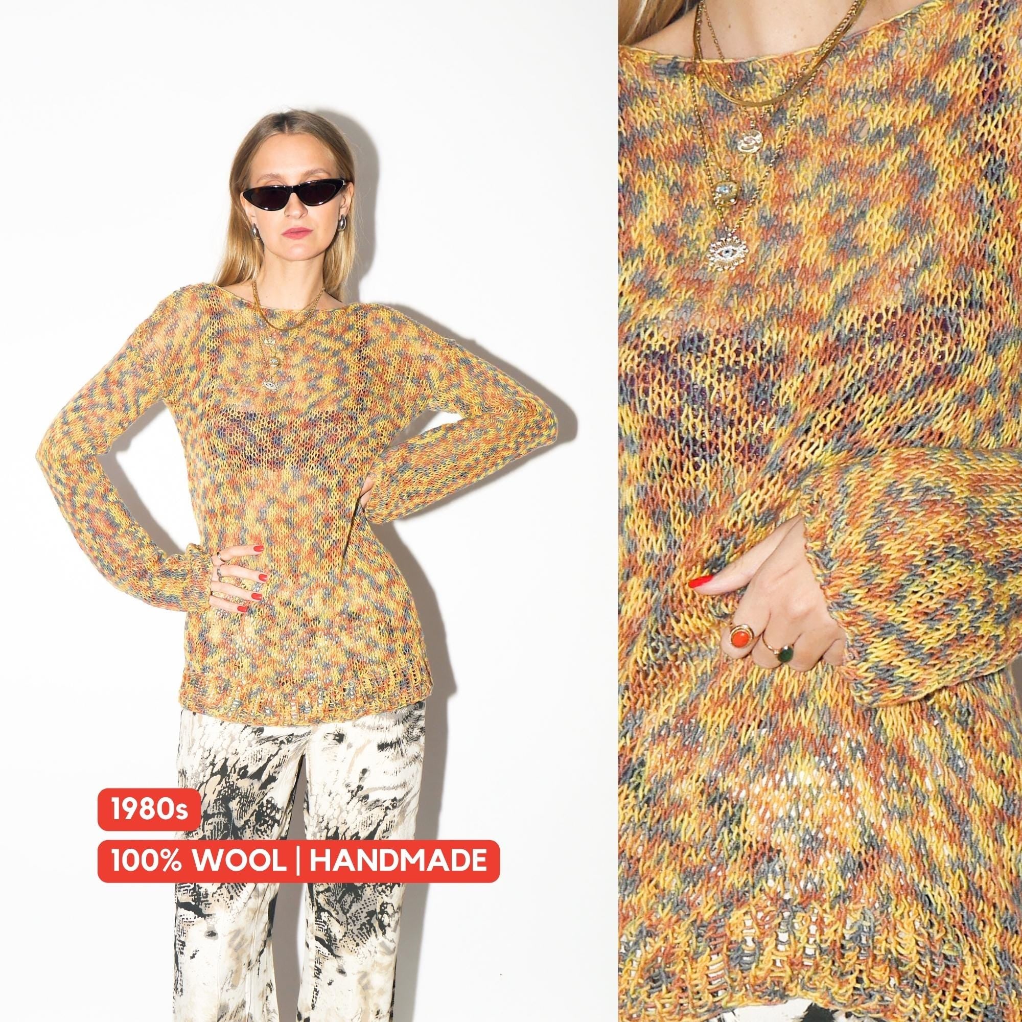VINTAGE Handmade Rainbow Wool Sweater From The 1980s