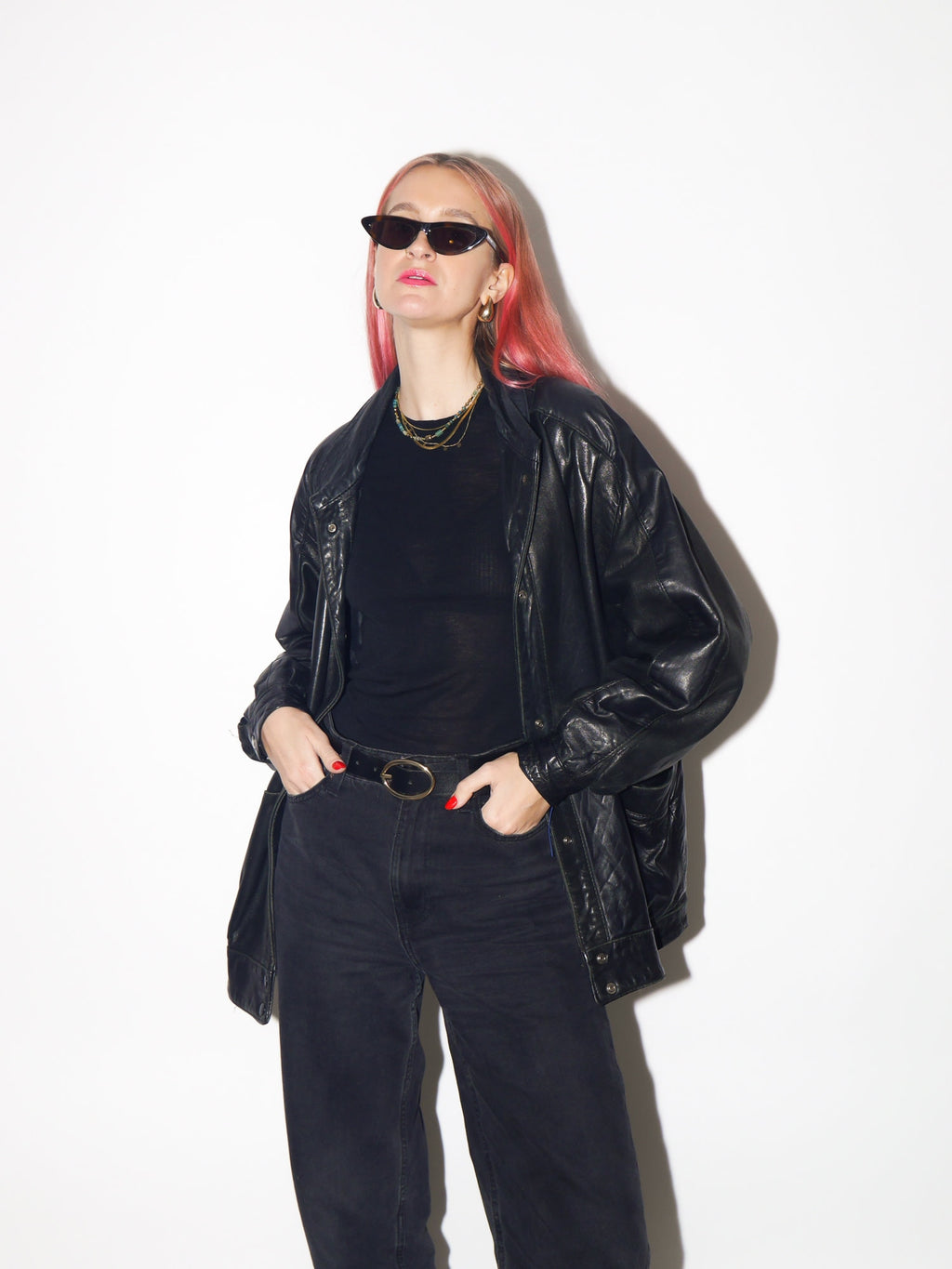 VINTAGE black leather jacket 1980s from UK | black vintage leather jacket | Hailey Bieber leather jacket | retro jacket | oversize jacket