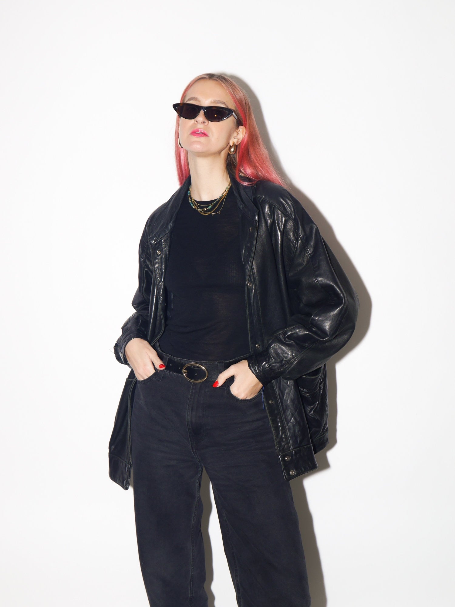 VINTAGE black leather jacket 1980s from UK | black vintage leather jacket | Hailey Bieber leather jacket | retro jacket | oversize jacket