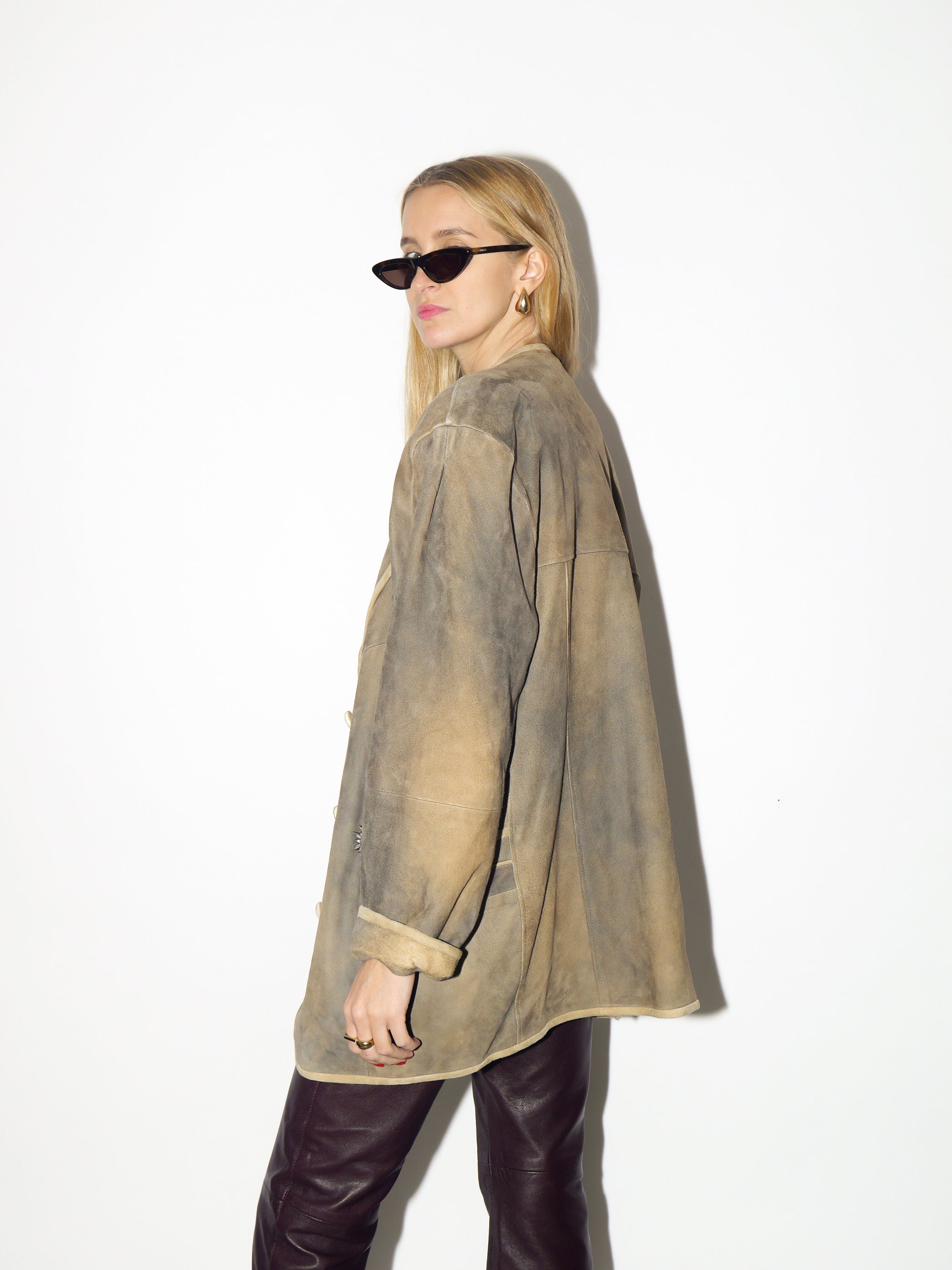 VINTAGE leather suede beige jacket 1980s | beige vintage leather blazer | retro leather jacket | vintage leather jacket | oversize jacket