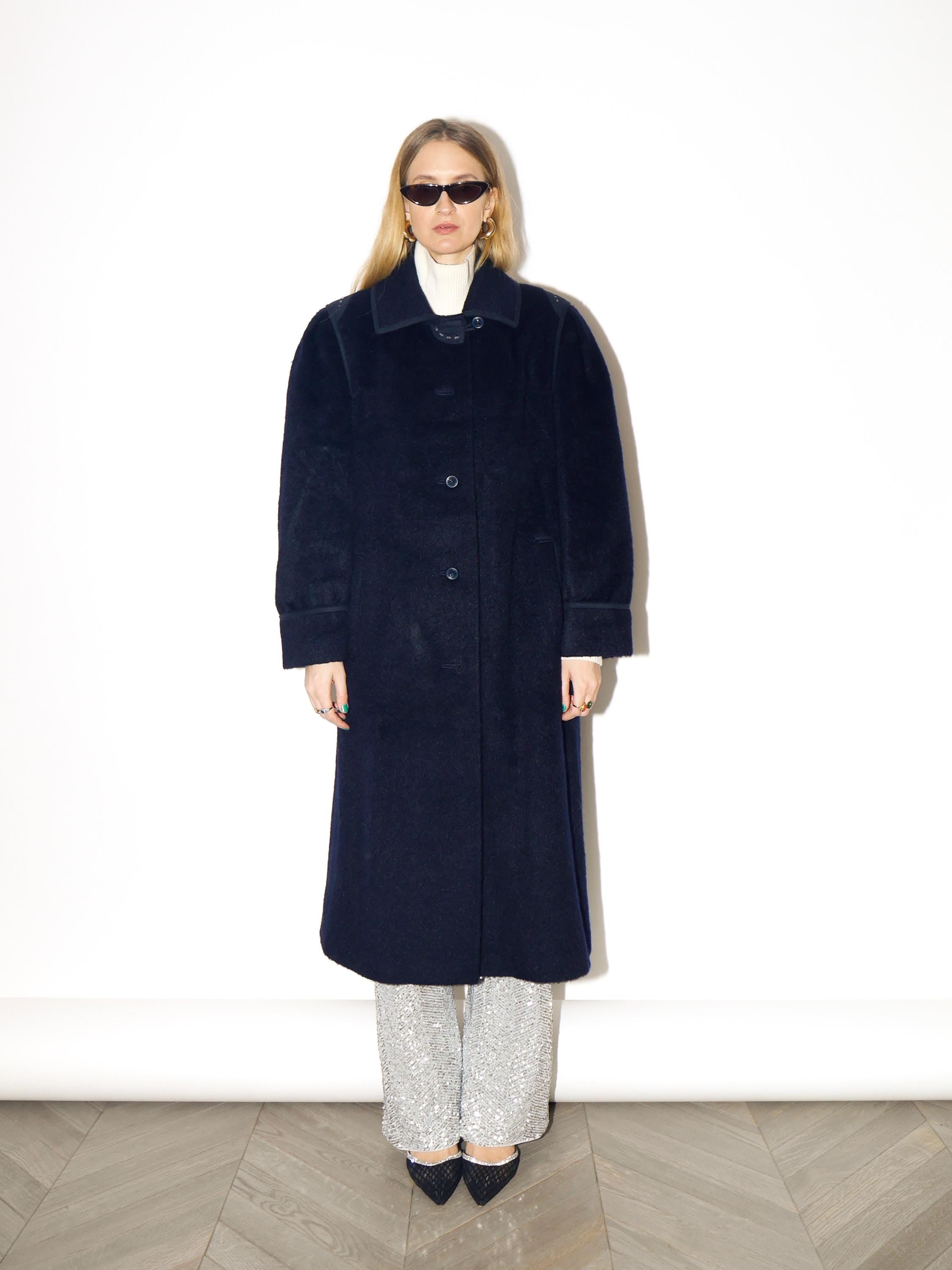 VINTAGE Navy Mohair & Wool Coat from 1980s | Luxury Maxi Coat by Golden Gate®