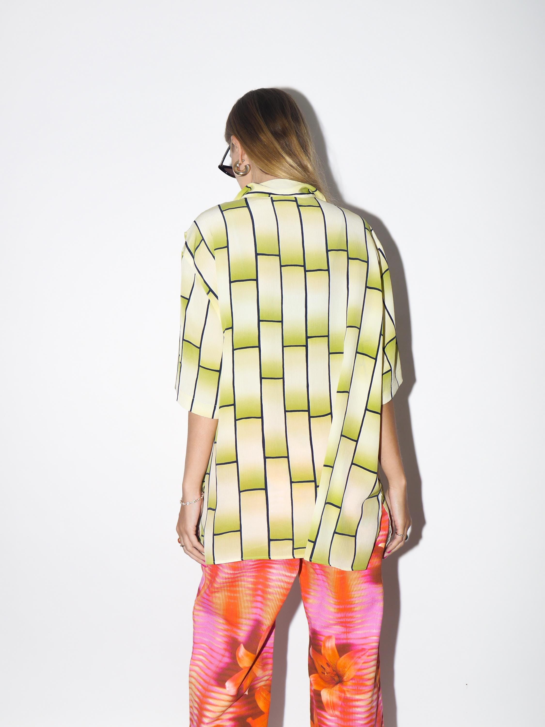 VINTAGE Yellow And Green Check Oversized Shirt With Square Buttons And Collar From The 1980s By Seidel Moden