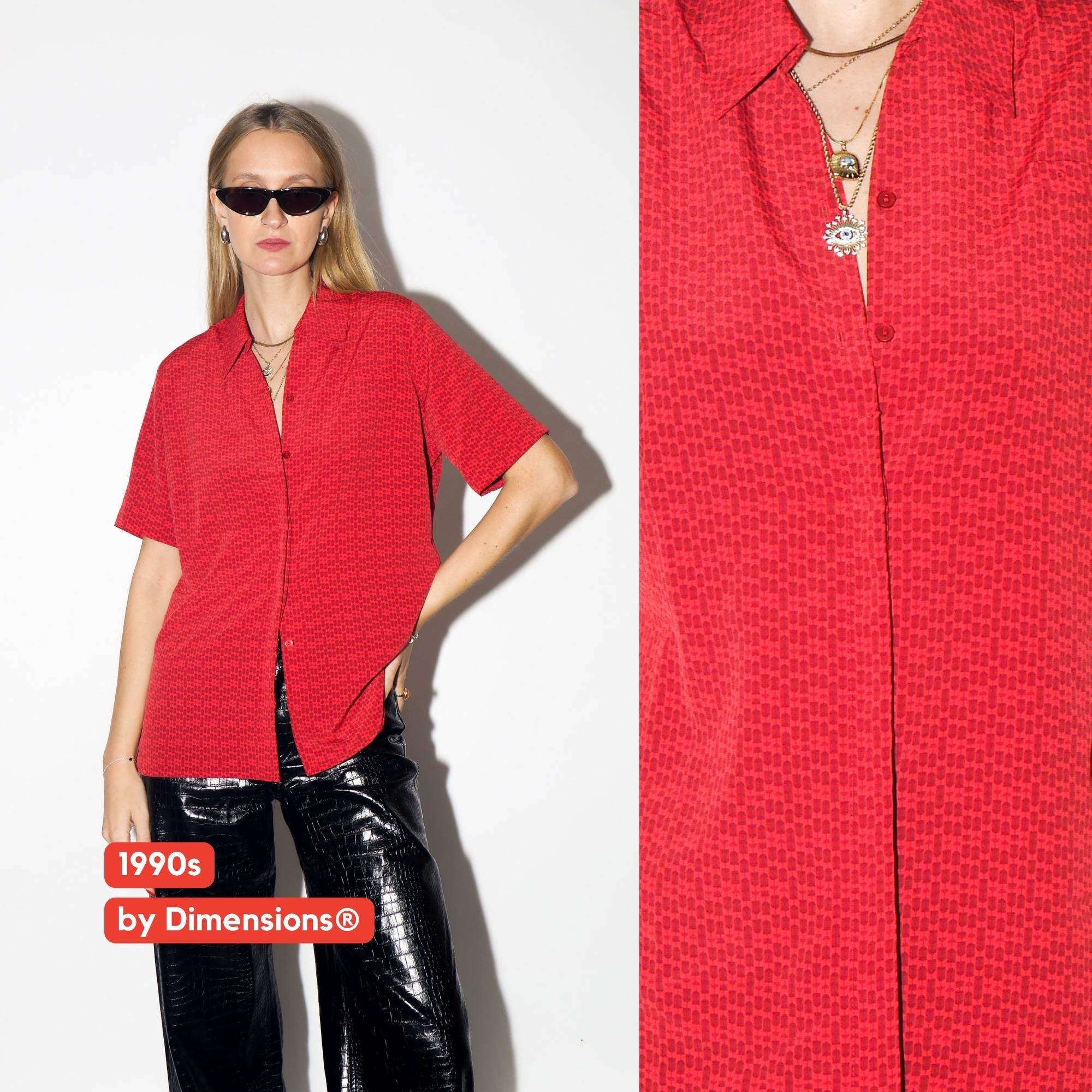 VINTAGE Red Geometric Striped Blouse From The 1990s By Dimensions