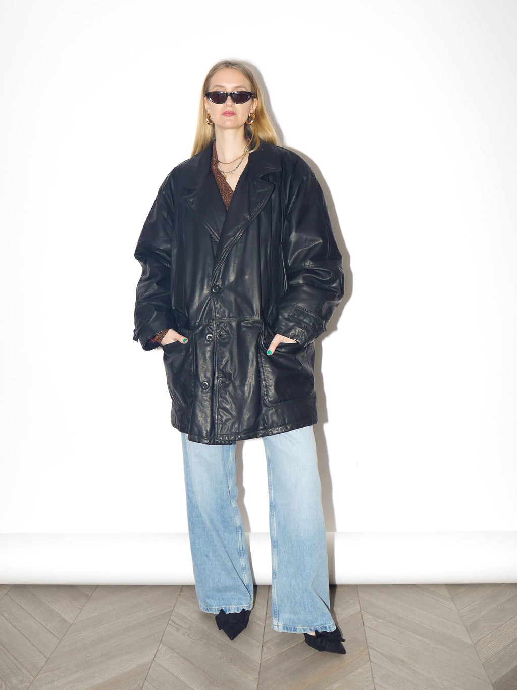 VINTAGE Black Leather Jacket from 1980s | Oversize Insulated Leather Jacket