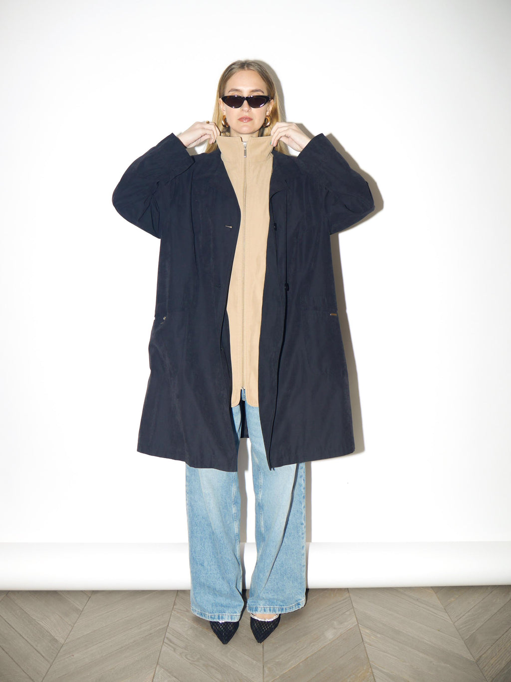 VINTAGE Black & Camel Beige Oversized Trench Coat from 1980s | by Barisal®