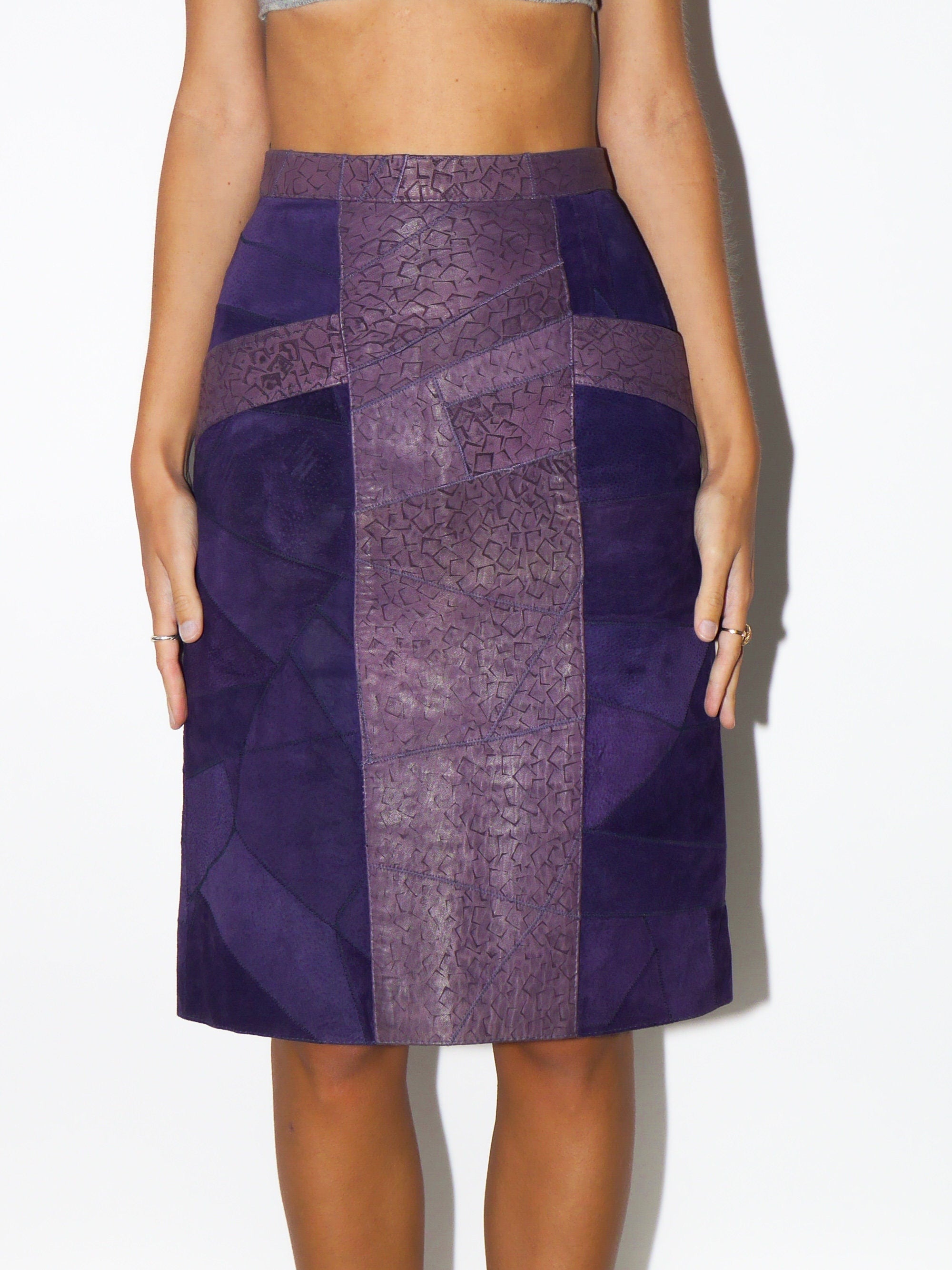 VINTAGE suede skirt 80s | vintage purple suede skirt | leather vintage skirt | Brad Impex skirt | midi leather skirt | midi suede skirt