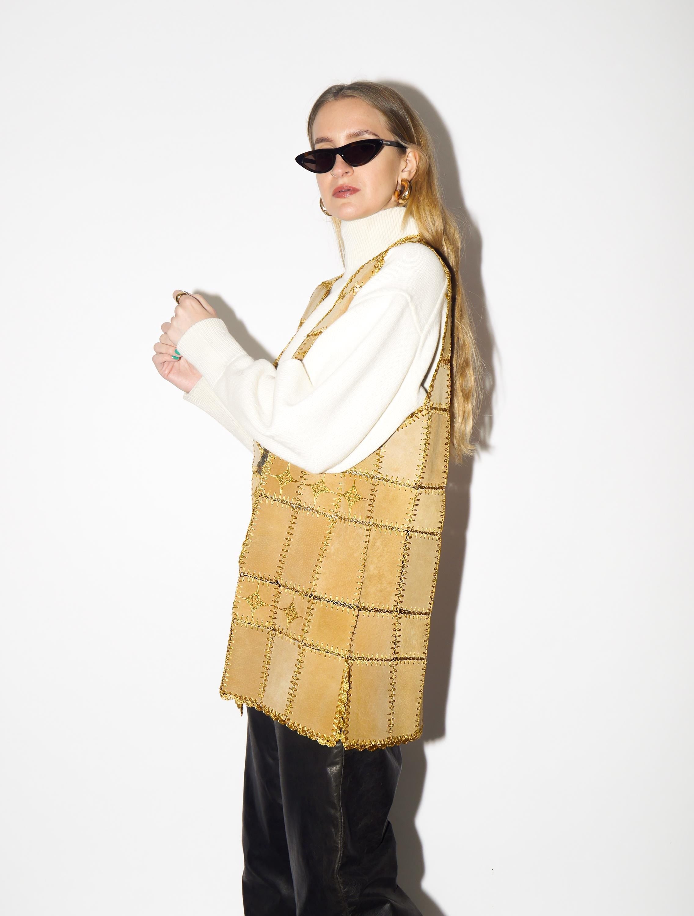 VINTAGE Beige Suede Vest from 1980s | Caramel Suede Leather Long Vest