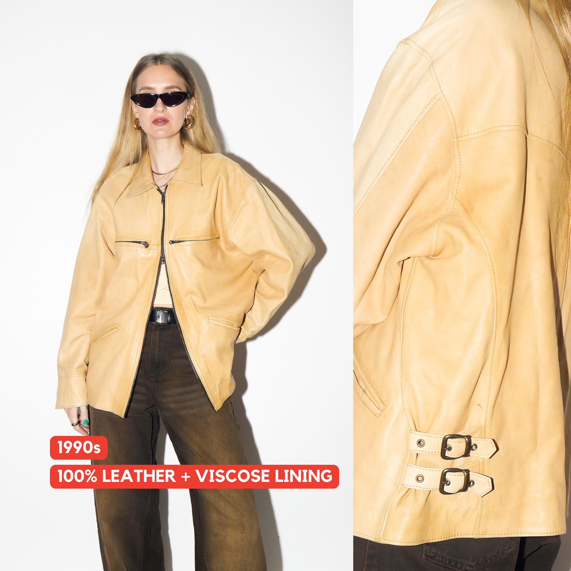 VINTAGE Apricot Leather Jacket from 1990s by Alta Moda® | Oversize Leather Jacket