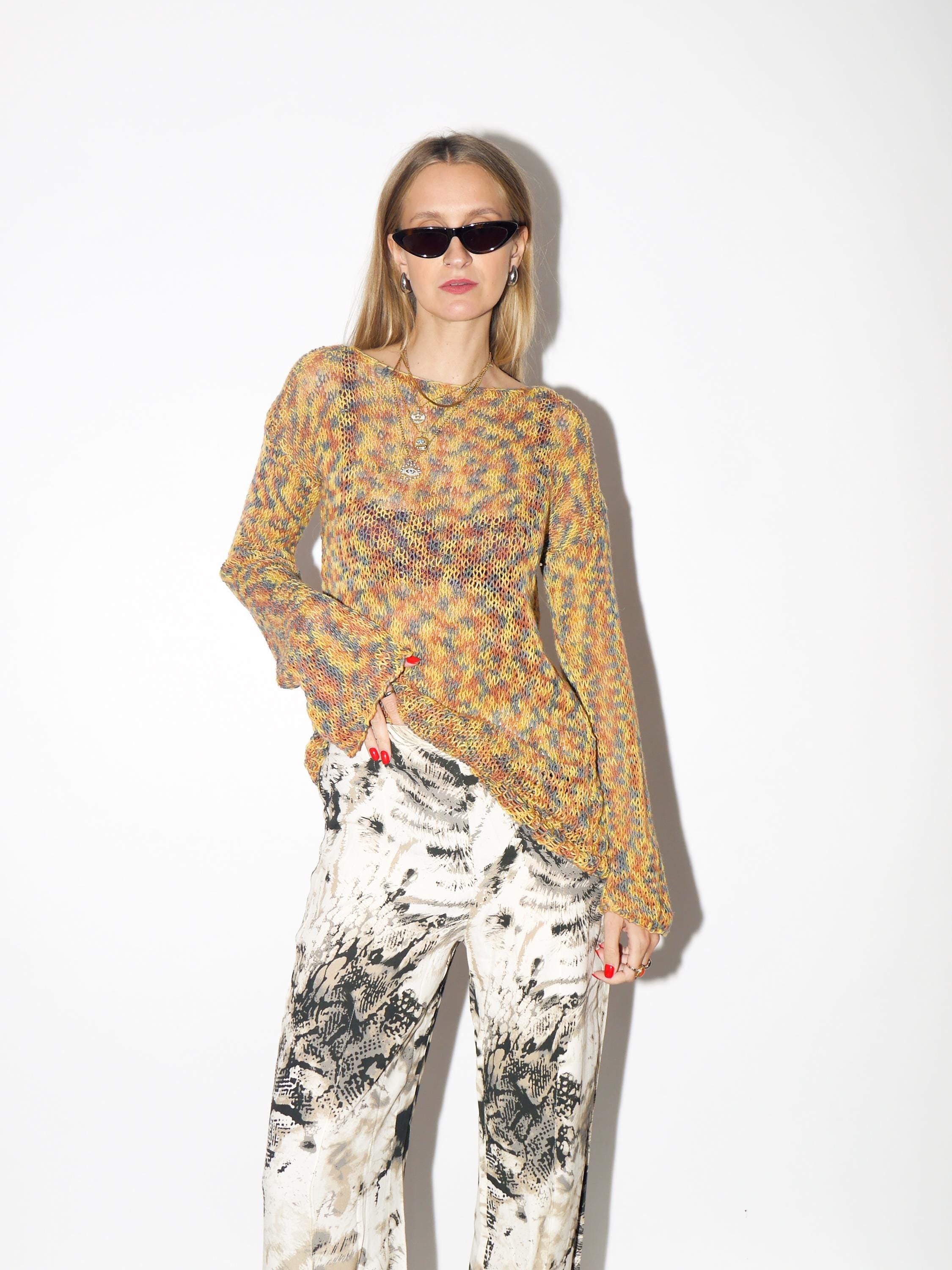 VINTAGE Handmade Rainbow Wool Sweater From The 1980s