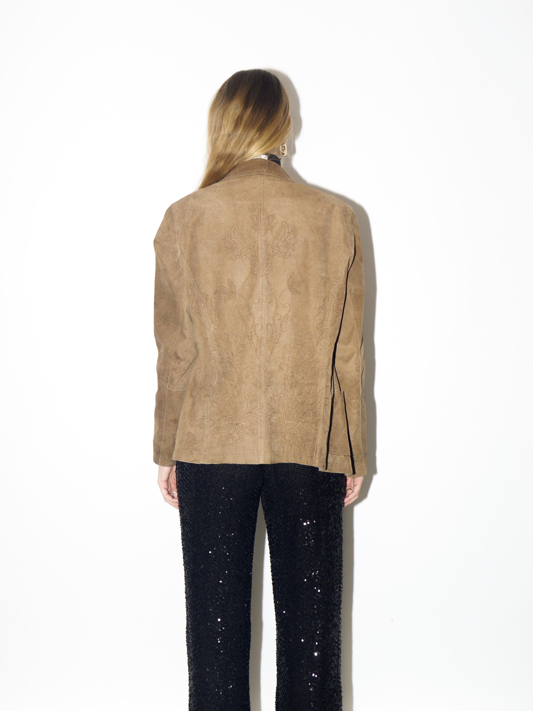 VINTAGE suede blazer from 1990s | beige suede leather jacket with embroidery