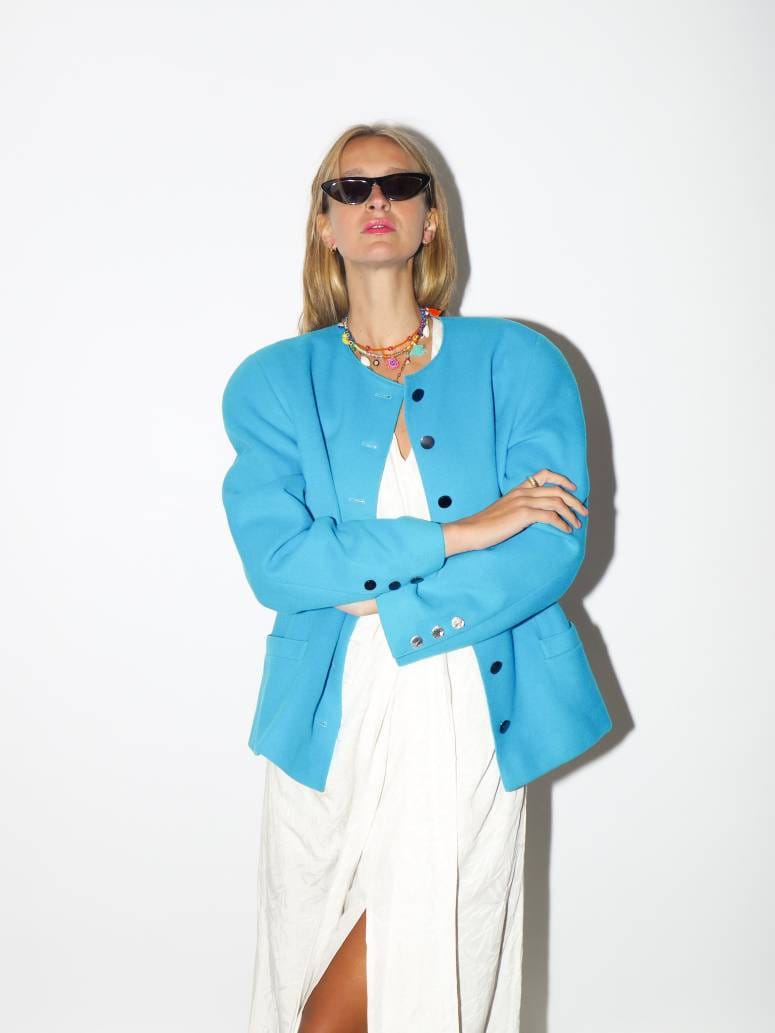 VINTAGE wool blazer 1980s | Trixi Schober blue wool vintage blazer | blue wool vintage blazer | pure new wool blazer | oversize blazer