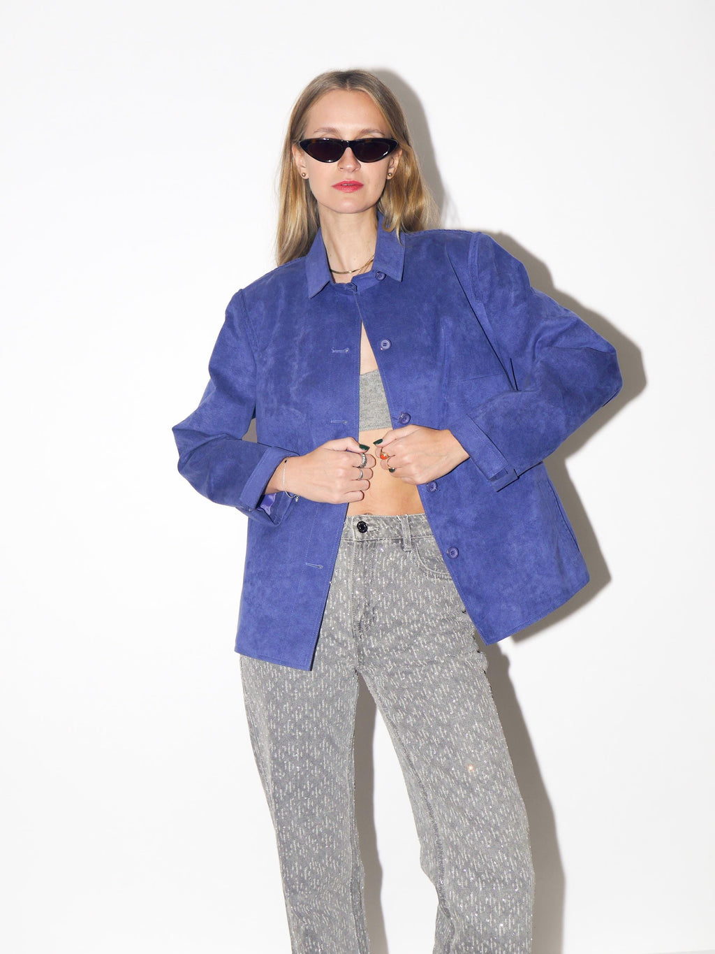 VINTAGE Blue Cerulean Women's Alcantara Blazer From The 1980s