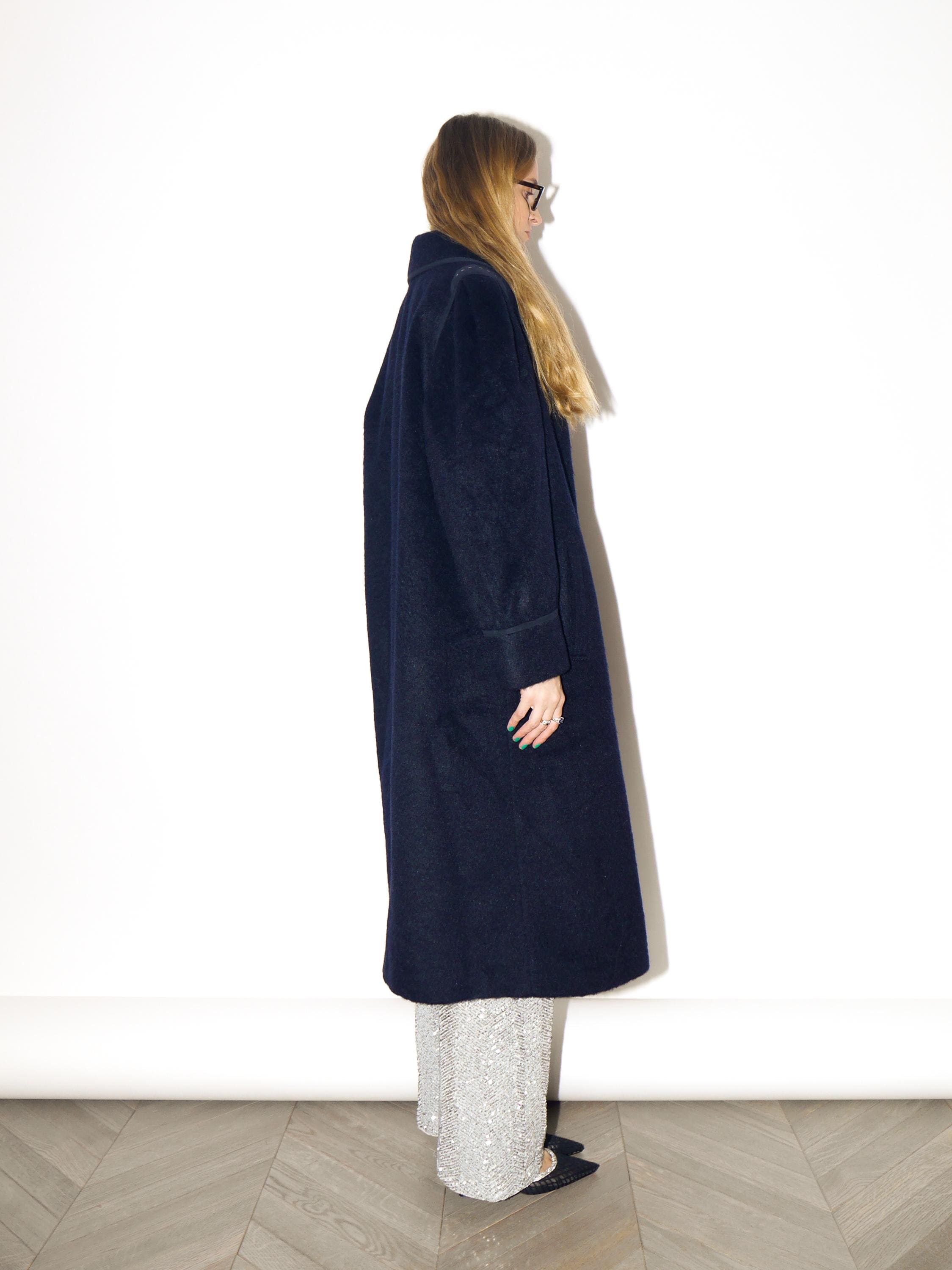VINTAGE Navy Mohair & Wool Coat from 1980s | Luxury Maxi Coat by Golden Gate®