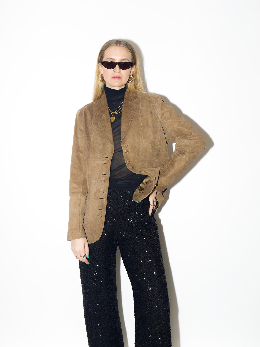VINTAGE suede blazer from 1990s | beige suede leather jacket with embroidery