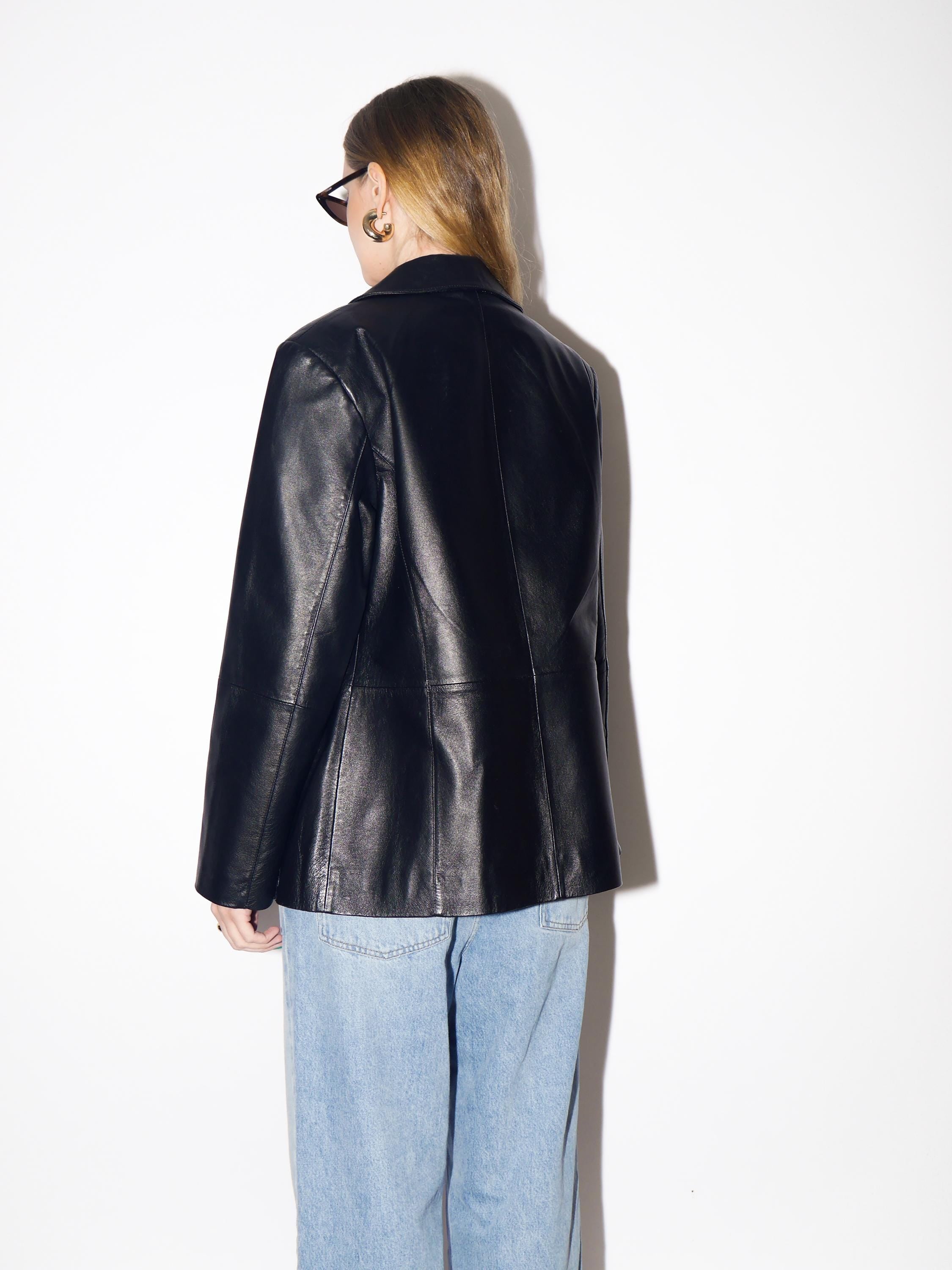 VINTAGE Black Leather Jacket from 1980s | Vintage Black Leather Oversize Blazer