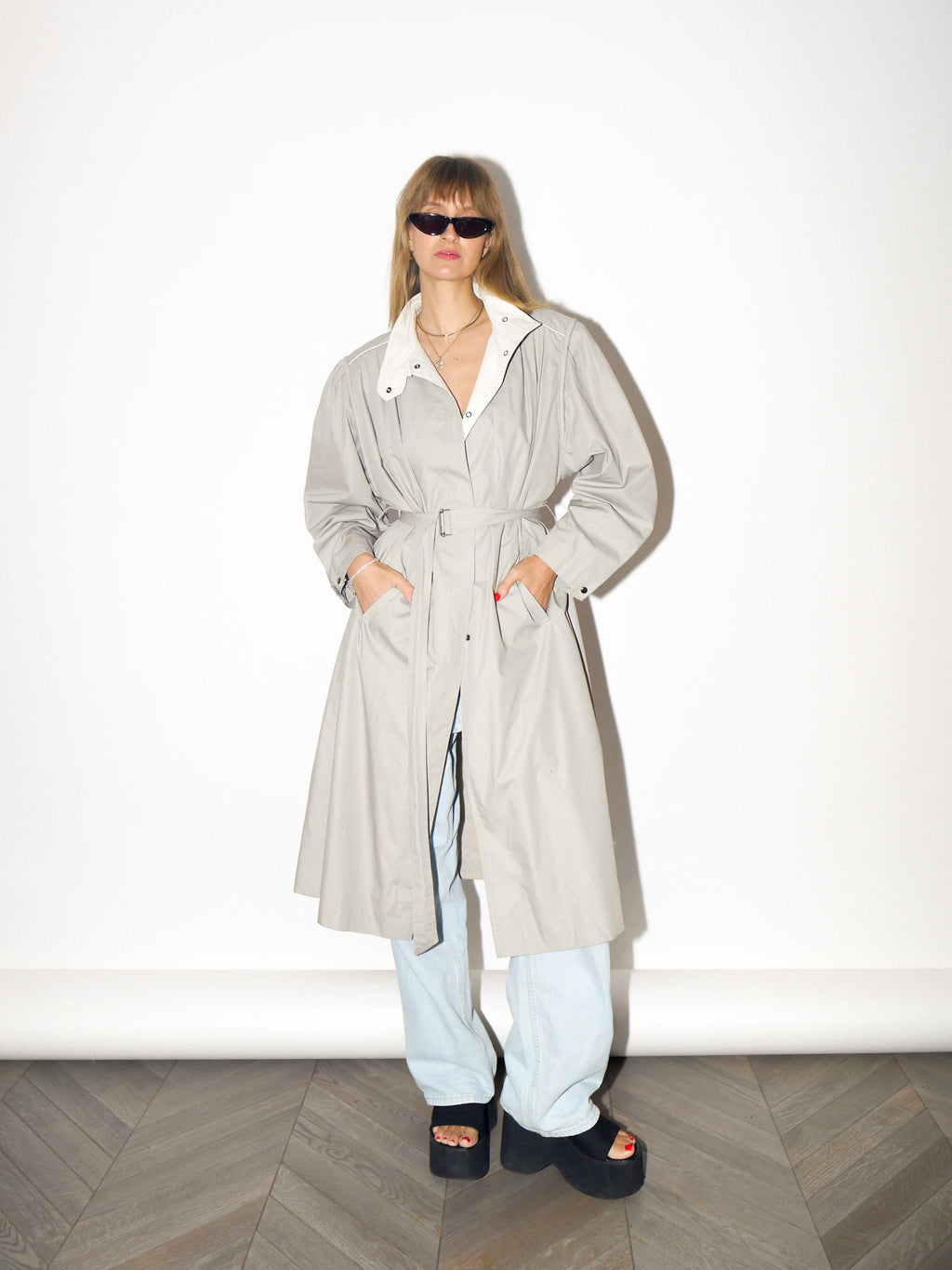 VINTAGE Beige Cotton Blend Trench Coat With Belt From The 1980s