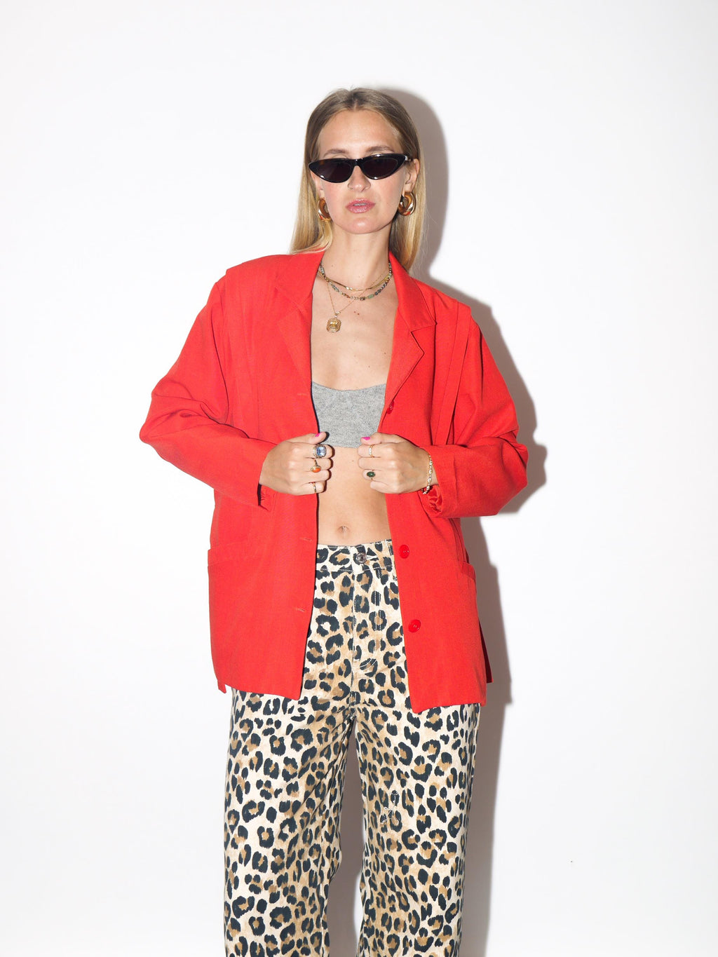 VINTAGE Cotton Raspberry Red Oversized Belted Blazer Jacket Made In Yugoslavia From The 1980s By ADD Collection